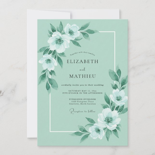 Seafoam Painted Peony Wedding Invitation (Front)