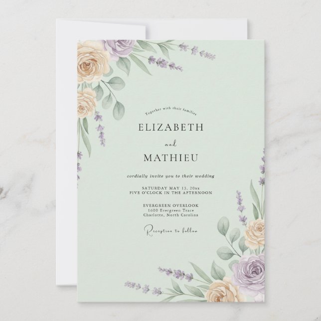 Seafoam Peach Blossom Wedding Invitation (Front)