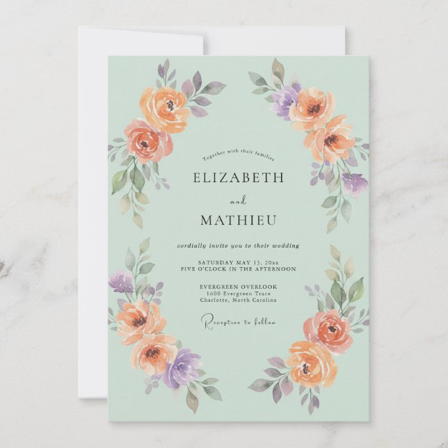 Seafoam Peach Painted Wedding Invitation (Front)
