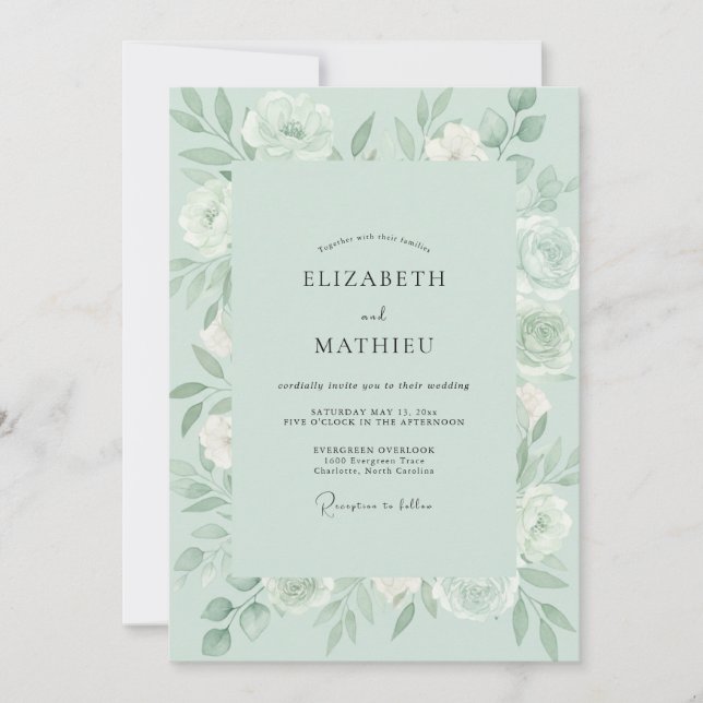 Seafoam Peony Wedding Invitation (Front)