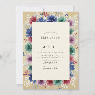 Seafoam Periwinkle Blossom Wedding Invitation