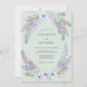 Seafoam Periwinkle Wisteria Wedding Invitation