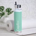 Seafoam Personalized Wedding Bridesmaid Water Bottle<br><div class="desc">Gift your wedding bridesmaid with this trendy,  vacuum Insulated water bottle that features her name in white,  stylized script on a seafoam colour background designed to match your wedding colour scheme. Personalize bottle by editing and replacing name with your own as desired. Select your water bottle style.</div>