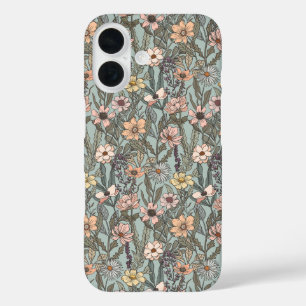 Seafoam Pink Yellow Retro Wildflower iPhone 16 Case