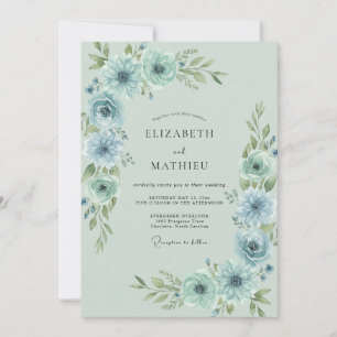 Seafoam Ranunculus Leafy Wedding Invitation