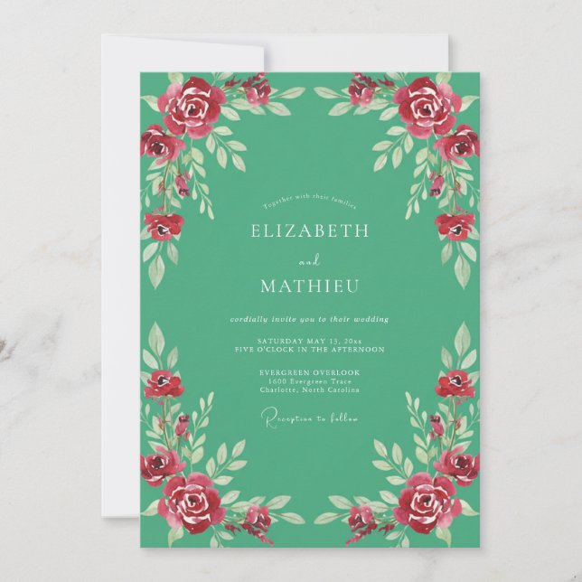 Seafoam Ruby Petal Wedding Invitation (Front)