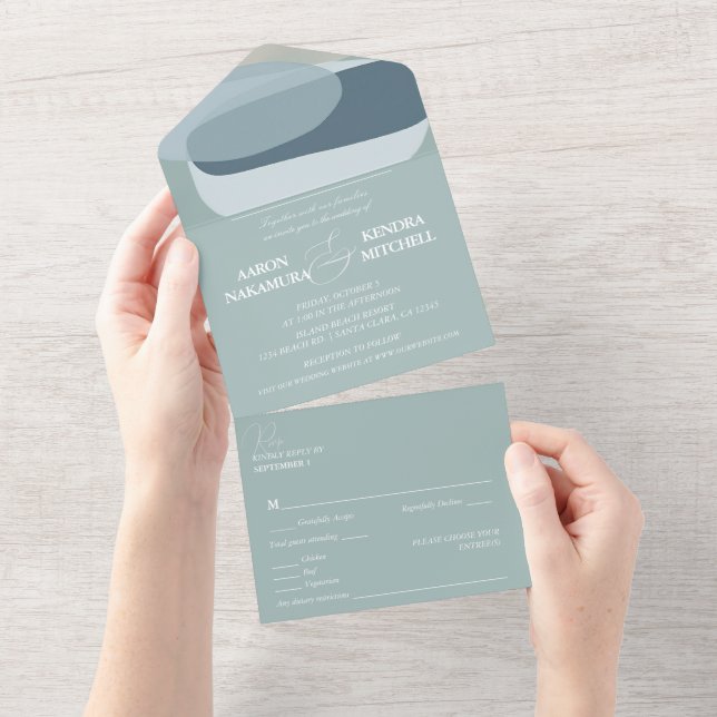 Seafoam Sage Green Minimalist Wedding All In One Invitation (Tearaway)