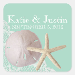 Seafoam Sand Dollar and Starfish Square Sticker