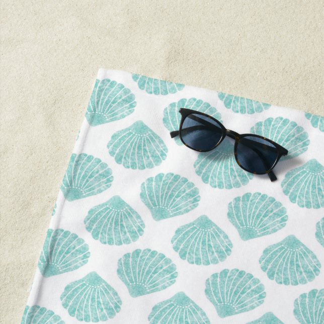 Seafoam Seashell Pattern   Beach Towel (In Situ)