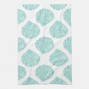 Seafoam Seashell Pattern Kitchen Towel