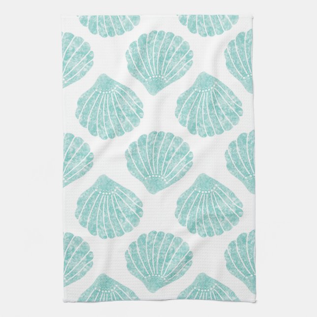 Seafoam Seashell Pattern Kitchen Towel (Vertical)