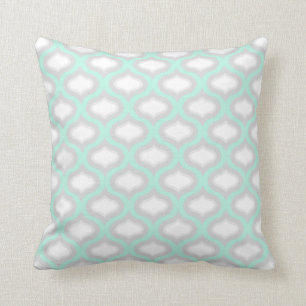 Seafoam & Shades of Grey Tile Waves Pillow