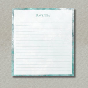 Seafoam Silver Marble Border Custom Name Lined Notepad