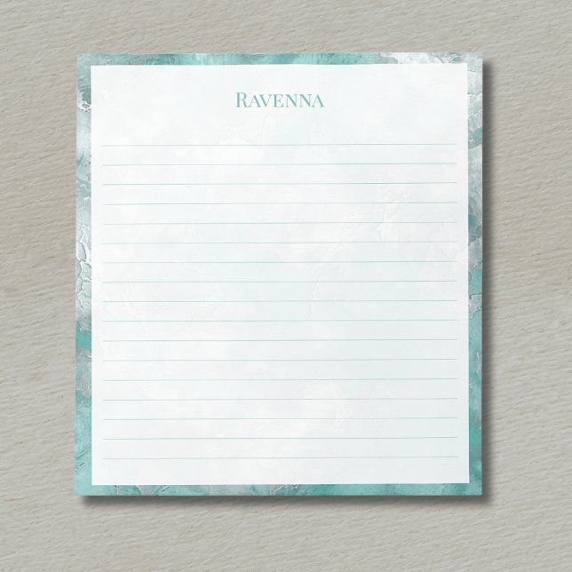 Seafoam Silver Marble Border Custom Name Lined Notepad (Creator Uploaded)