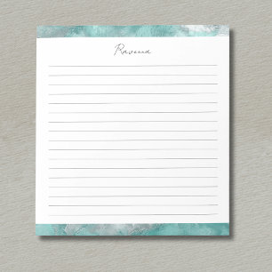 Seafoam Silver Marble Decorative Custom Name Lined Notepad
