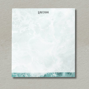 Seafoam Silver Striped Elegant Custom Script Name Notepad