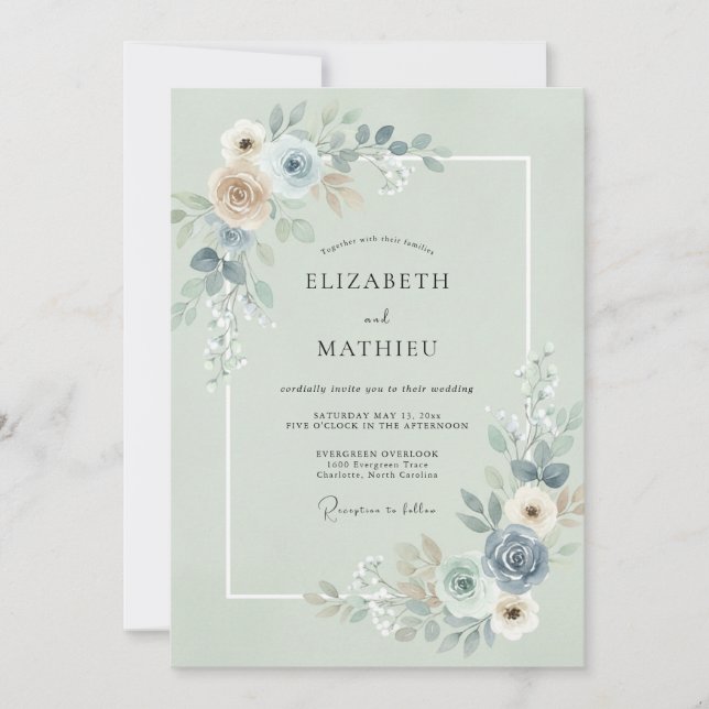 Seafoam Slate Eucalyptus Wedding Invitation (Front)