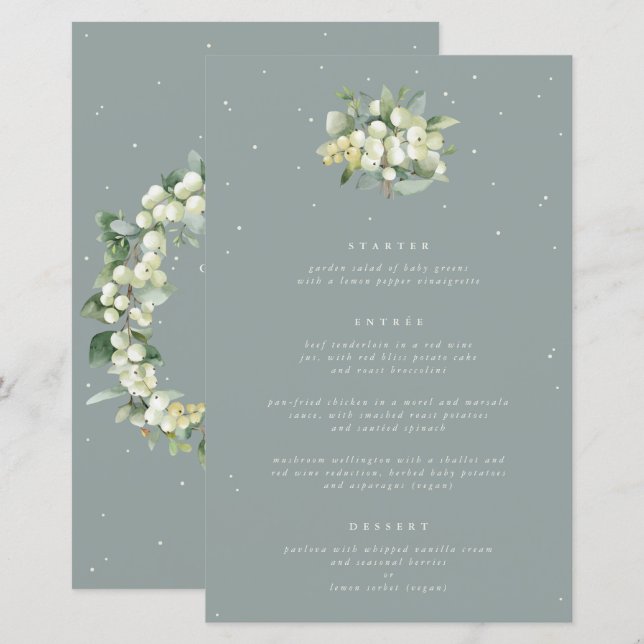 Seafoam Snowberry+Eucalyptus 3 Course Wedding Menu (Front/Back)