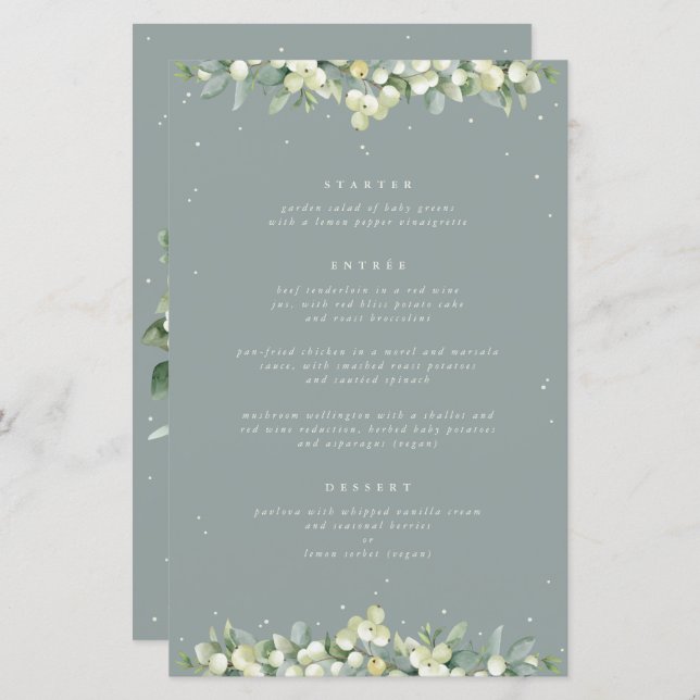 Seafoam Snowberry+Eucalyptus 3 Course Wedding Menu (Front/Back)