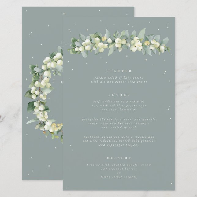 Seafoam Snowberry+Eucalyptus 3 Course Wedding Menu (Front/Back)