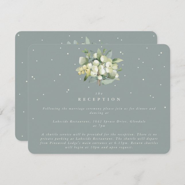 Seafoam Snowberry+Eucalyptus Bouquet Reception Enclosure Card (Front/Back)