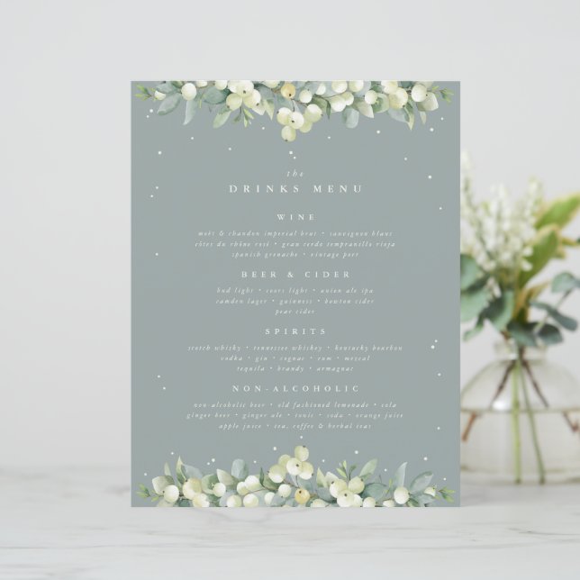 Seafoam Snowberry+Eucalyptus Wedding Drinks Menu (Standing Front)