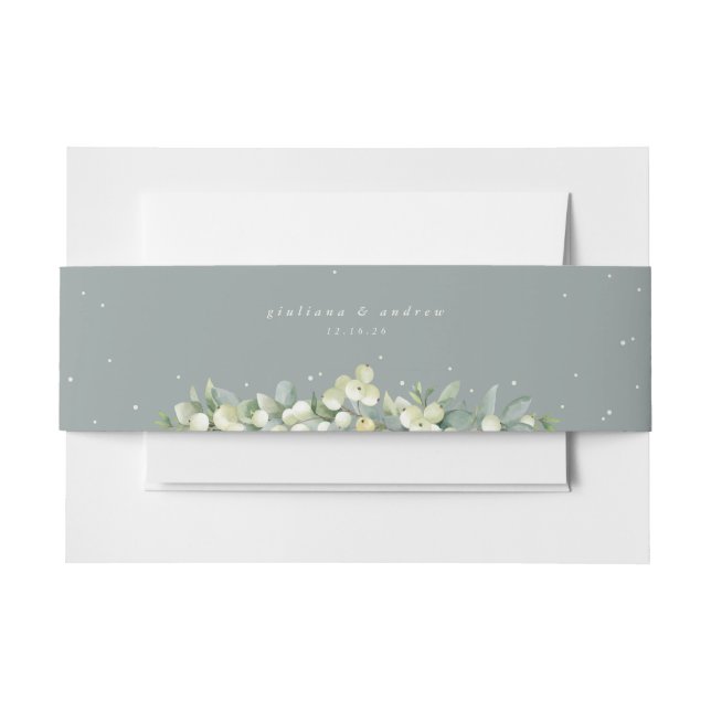Seafoam Snowberry+Eucalyptus Wedding Landscape Invitation Belly Band (Front Example)
