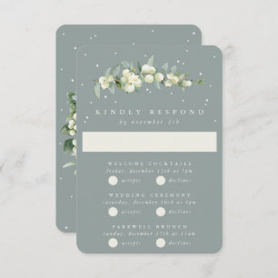Seafoam Snowberry+Eucalyptus Wedding Multi-Event RSVP Card