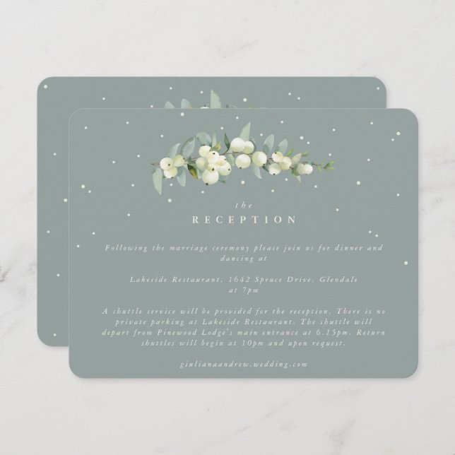 Seafoam Snowberry+Eucalyptus Wedding Reception Enclosure Card (Front/Back)