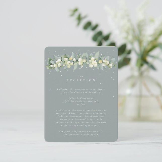 Seafoam Snowberry+Eucalyptus Wedding Reception Enclosure Card (Standing Front)