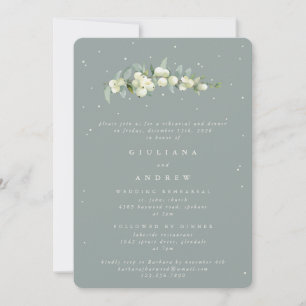 Seafoam Snowberry+Eucalyptus Wedding Rehearsal Invitation