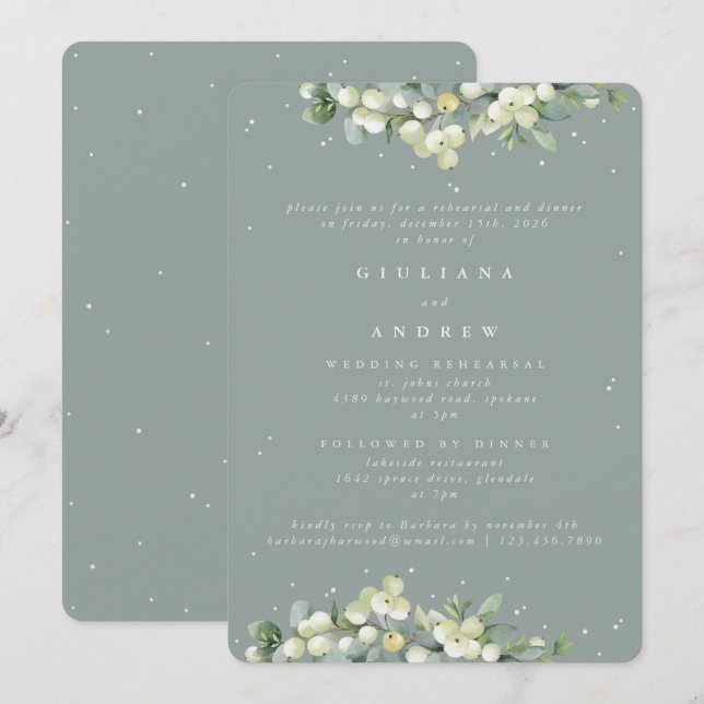Seafoam Snowberry+Eucalyptus Wedding Rehearsal Invitation (Front/Back)