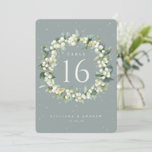 Seafoam Snowberry+Eucalyptus Wedding Table Number