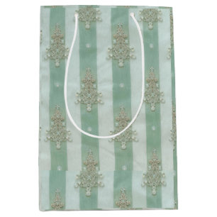 Seafoam Stiped Velvet-Look Diamond Trees Medium Gift Bag