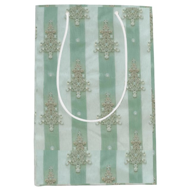 Seafoam Stiped Velvet-Look Diamond Trees Medium Gift Bag (Front)