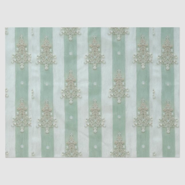 Seafoam Stiped Velvet-Look Diamond Trees Tissue Paper (Front)