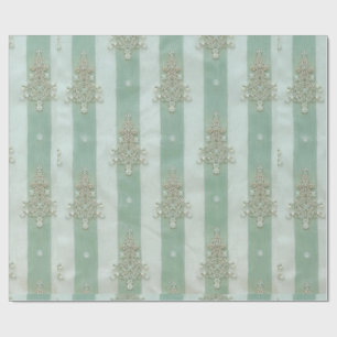 Seafoam Stiped Velvet-Look Diamond Trees Wrapping Paper