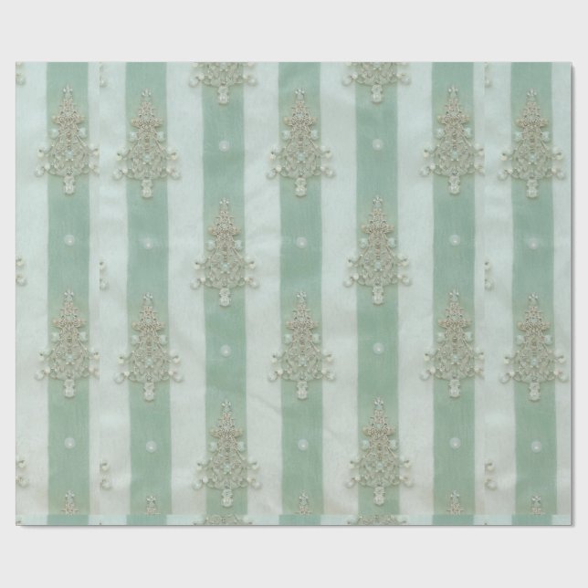 Seafoam Stiped Velvet-Look Diamond Trees Wrapping Paper (Flat)