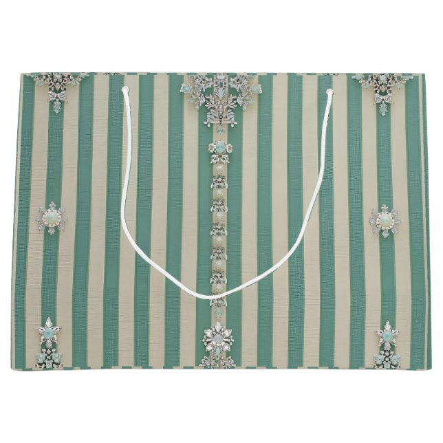 Seafoam Striped Crystal Trees Large Gift Bag (Front)