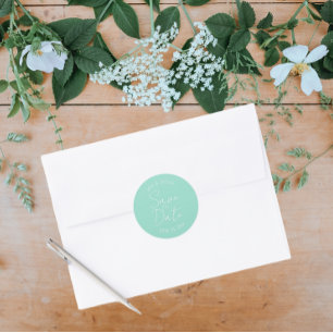  Seafoam Stylized Wedding Save the Date Classic Round Sticker