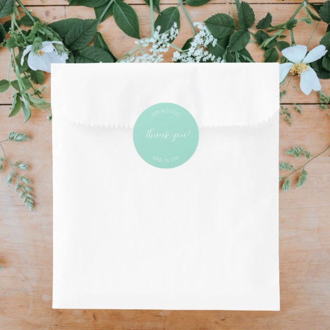 Seafoam Stylized Wedding Thank You Classic Round Sticker (In Situ Wedding)