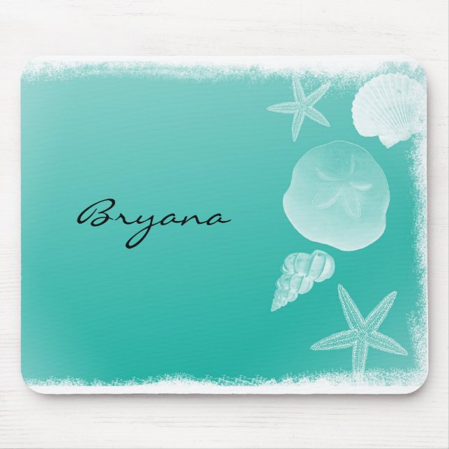 Seafoam Teal Beach Ocean Sea Shells Mouse Pad (Front)