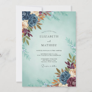 Seafoam Terracotta Ranunculus Eucalyptus Wedding Invitation