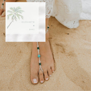 Seafoam Text Tropical Foliage Palm Tree Wedding Napkin