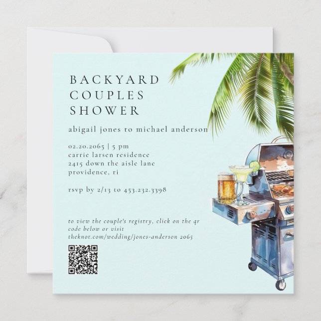 Seafoam Tropical Backyard BBQ Couples Shower  Invitation (Front)
