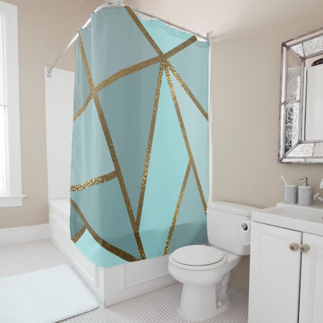 Seafoam Turquoise Green Blue & Bronze Geometric (In Situ)