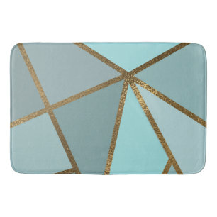 Seafoam Turquoise Green Blue & Bronze Geometric Bath Mat