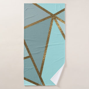 Seafoam Turquoise Green Blue & Bronze Geometric Bath Towel Set