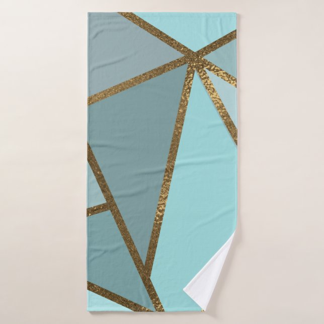 Seafoam Turquoise Green Blue & Bronze Geometric Bath Towel Set (Bath Towel)