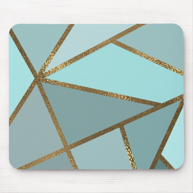 Seafoam Turquoise Green Blue & Bronze Geometric Mo Mouse Pad (Front)